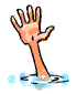Animated sequence of a cartoon hand emerging from water, showing multiple gestures including open palm, pointing finger, and raised index finger.