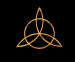 Golden triskelion symbol transitions through multiple 3D orientations against black background, with some frames showing simplified or stylized variations.