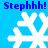 Blue background with four white snowflakes and repeated "Stephh!" text in blue pixelated font across all frames.