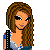 Pixel art contact sheet showing multiple frames of an animated buddy icon with a woman character and text about colors, style, and confidence.
