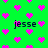 Green background with pink pixelated hearts and repeated text 'jesse' in black pixelated font.
