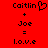 Red background displays black pixelated text and symbols: 'Caitlin' with a heart symbol, plus sign, 'Joe', equals sign, '.o.v.e'.