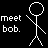Pixelated stick figures on black background with white text; one figure stands outside a door, another inside laughing.