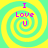 Four identical spiral patterns with yellow and cyan stripes, each containing pink text reading "I Love U" in a pixelated font.