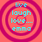 Four identical circular icons with pink concentric rings on a coral background, each containing cyan text reading 'live laugh love... emma' in pixelated font.