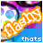 A 48x48 pixel animated buddy icon featuring a stylized orange and white 'thats' text logo over a colorful abstract background with blue, purple, pink, and green hues.