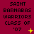 Saint Barnabas Warriors Class of '07 text on maroon background with yellow pixelated symbols changing across frames