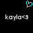 A pixelated cyan heart symbol above two identical lines of gray text reading 'kayla<3' on a black background.