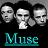 Three pixelated faces in grayscale with a teal and blue gradient text 'Muse' below, set against dark background.
