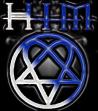 Static AIM buddy icon featuring a stylized pentagram symbol with blue and white gradient lines inside a circular frame, above which are the letters H and HM in metallic silver and blue text on a dark background.