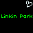 Pixelated white heart symbol above green text reading 'Linkin Park' repeated twice on black background.