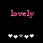 Pixelated pink text 'lovely' above five white and gray heart icons on a black background, with the third icon shifting from white to gray between frames.