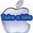 Four silver Apple logos with bite marks, each overlaid with green text on blue background, arranged in a on white background