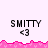 Pixelated text 'SMITTY' with '<3' below, repeated across a pink jagged border on light background.