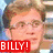 Four identical pixelated images of a person with light brown hair and glasses, each with 'BILLY!' text in different colored boxes.