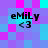 Four identical pixelated icons display 'eMiLy <3' text over a of purple, blue, and cyan squares with varying color patterns