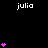 Black background with repeated white text 'julia' and varying quantities of pink heart symbols arranged in vertical stacks.