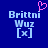 Pixelated blue text 'Brittni Wuz' with '[x]' below on dark blue background, pink heart symbol above 'Brittni' in left view, heart absent in right view.