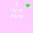 Pixel art icon with light pink background showing "I love Pete" text and green pixelated symbols changing across frames.