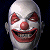 Pixelated clown face with white makeup, red nose, and wide grin on dark background; green text 'Original Icons .com' appears to the right.