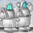 Two pixelated astronauts in white suits with teal helmets stand side-by-side on a light gray background, next to text reading 'Astronauts are friends' and 'not food'.