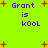 Bright green background with purple text reading "Grant is k00L" and red star-like shapes scattered across the image.
