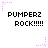 Pixelated text "PUMPERZ ROCK!!!!!" appears in two with pink star and dotted line decorations on a white background