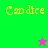 Pixelated yellow text 'Candice' on green and pink backgrounds with a pink star on green and green star on pink, all on gray background.