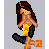 Animated contact sheet of a pixel art character with long brown hair wearing yellow top and black pants, performing a sequence of actions while text rearranges across frames on a gray background.