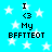 Pixelated blue background with white stars and repeated text "I <3 My BFFTEOT" in black block letters.