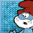 A 4x4 contact sheet of a Smurf character animation with red hat, blue body, white face, and open mouth expression on pixelated blue background.