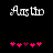 Pixelated text 'Ams tio' in white script font on black background with pink and purple heart symbols below, two variations of the same layout.