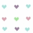 Pixelated heart icons in pastel colors arranged on a white background, with a pink displaying 'i love Carter' text
