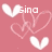A pink background with white heart shapes and text reading 'Gina' and 'Christine' in pixelated font.