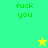 Pixelated green text 'fuck you' on cyan, light green, and yellow backgrounds with two star icons.