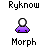 Pixel art avatar with purple body and gray head, displaying multiple morph states including white head, orange flame, and red outline.