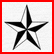 Two star-shaped icons displayed side-by-side, one black-and-white with alternating dark and light segments on a white background, the other multicolored with red, blue, green, and purple hues.