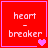 Red square icon with pink border displaying "heart - breaker" text and varying heart symbols in four states.