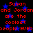 Red pixelated text on black background with blue stars, repeating 'Susan and Jordan are the coolest people EVER' in two