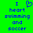 Green background with blue pixelated text reading "I heart swimming and soccer" where the word "heart" is replaced by a blue heart symbol.
