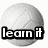 Three white volleyball icons with text overlays: 'learn it' in black, 'live it' in black, and 'love it' in red.