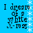Blue background with black text reading "I dream of a white X-10 95" and vertical white star patterns on the left and right edges.