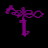 Purple pixelated text and heart symbols on a black background with a gray corner element.