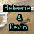 Beach scene with footprints and waves, featuring text overlays 'Heleene & Kevin', '11.7.08', and '<3' in cyan font with black outlines.
