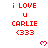 Red pixel text 'i LOVE u CARLIE <333' repeats across a with small red heart symbols on white background, partially cropped at bottom right