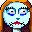 Pixelated character with light blue face, orange hair, and dark purple clothing; mouth and eye details vary across frames.