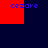 Four red rectangular blocks and four instances of blue pixelated text reading 'cezare' on a dark navy background.