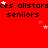 Red background with repeated black text 'allstarsces' and 'seniors', white stars scattered across the image, some stars appear to move or change position.