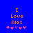 Blue background with orange text reading "I Love Alex" and five pink/purple star icons below, where the middle star changes color between frames.