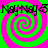Four identical spiral patterns in green and pink with repeated text "NayNay" across the top and bottom, displayed in a